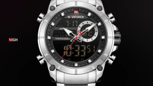 NAVIFORCE Quartz Watch for Mans Waterproof 30m Sports Original 2024 Dual Display Digital Watches Chronograph Calendar with Luminous Date Dail Stainless Steel Strap  Mens fashion watches NF9163