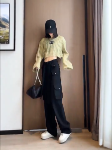 Celana Cargo Pinggang Tinggi & Gaya Korea Kasual