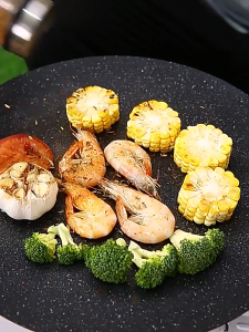 Wajan Datar BBQ Alat Panci sate Panggang Daging Alat Pemanggang Grill Pan Marble Coating Barbeque