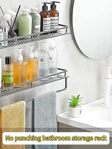 ⚡SG Delivery⚡ Thick Aluminum Alloy NO Punching Bathroom Shelf Toilet Rack Accessories Bathroom Storage Rack Corner Shelve