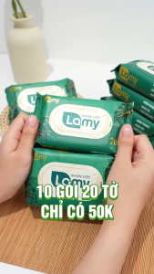 KHO PHÚ NHUẬN_Thùng 90 gói khăn ướt Lamy không cồn không parabens cao cấp dành cho em bé gói 20 tờ