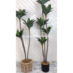 Tanaman Artificial Pohon Hiasan Agave Siklok Hijau Tua Latex Cover Rotan Bulat Dekorasi Pajangan Aesthetic