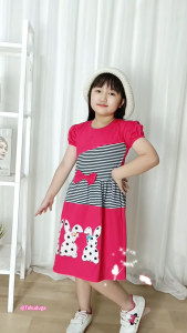 Baju Pakaian Anak Cewek Perempuan Dress Kaos Katun Usia Tanggung Umur 3 4 5 6 7 8 Tahun Bordir Rabit