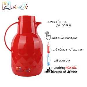 Bình trà giữ nhiệt 2L (có lọc trà bằng nhựa) - Phích trà kim cương 2 Lít - HP KC2 - Phúc Minh THP
