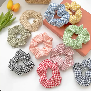 Scrunchies Motif Kotak Korea: Ikat Rambut Import Terbaik