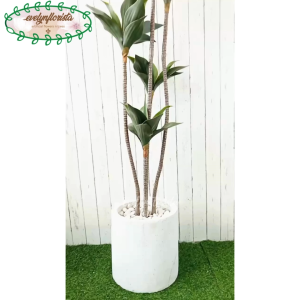 Pohon Artificial Tanaman Imitasi Agave Siklok Latex Pot Semen Silinder Putih Hiasan Apartement