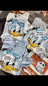 เสื้อยืดแขนสั้นพิมพ์ลายเป็ดโดนัลด์ฮิปฮอปเสื้อยืดสไตล์ขี้เกียจทรงหลวม M-3XL สไตล์มินิมอลฤดูร้อน2024