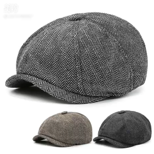 New Retro Herringbone Beret Men Linen Flat Cap Women Newsboy Caps Spring and Autumn Fashion