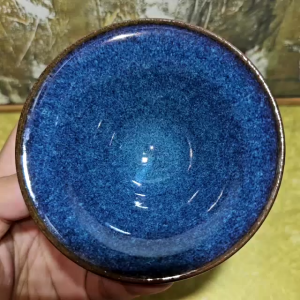 C248 Authentic Tenmoku Jian Zhan 建盏 Tea Cup By Yu Xuan 余轩. Blue Sky 回蓝 Design