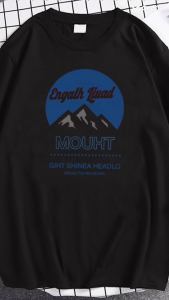 เสื้อยืดสีดำ พิมพ์ลายภูเขา งานคอตตอนแท้ 100%