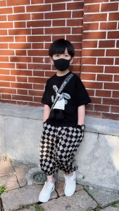 Terno for Kids: Cute Cartoon 3D Print Classic Black Shirt & Flowy Diamond Design Trousers