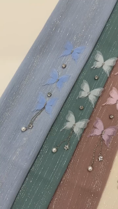 Syal Panjang Kupu-Kupu Kerut Perak Syal Kasa Hijab Afrika Timur Tengah Jilbab Muslim