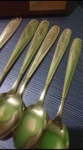 Sendok & Garpu Makan  Full Gold Ukir Bulat  Isi 6 Stainless Steels Anti Karat