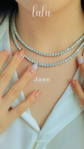 Lulu Moissanite Jewelry Jane Classic Round Tennis Necklace 01/03CT Lapis Emas 18K Sertifikat GRA