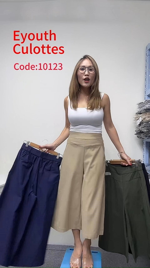 E-YOUTH 10123 Elegant Twill High Waist Culottes