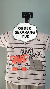 Setelan baju bayi anak laki laki motif karakter TIGER putih usia baby 3 bln sampai 24 bln .