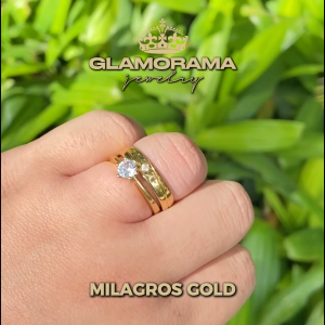 Wedding Ring Set 3-in-1 Gold-Plated 18K Gold Filled Finish for Proposal & Wedding | Glamorama Jewelry | "Milagros"