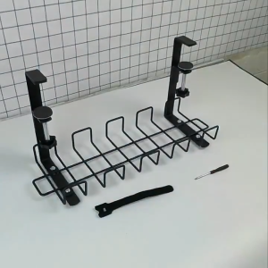 【SKIT SG】Under Desk Cable Organizer No Drill Clamp Table Wire Management Storage Organiser Rack Tray Extension Cord Plug Charger Safety Power Singapore For Office Socket Home with Clamp