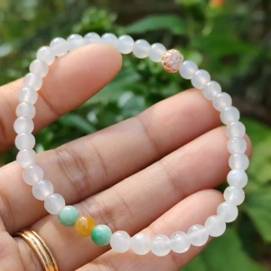 Icy Translucent beads mix with 2 green 1 yellow Natural Type A Jadeite Bracelet total of 38 beads with QIC labs approved certificate weigh 8.43 grams measurement 4.8 mm a stunning collection for your daily wear (bracelet3)