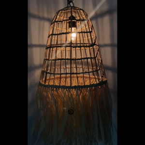 Kap Lampu Gantung Cafe dengan Rumbai Alami Kerangka Besi - Lampu Dekorasi Gaya Bohemian