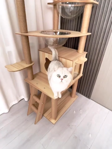 Large Cat Tree House cat climbing Wood Cat Condo Bed Scratcher House Cat Tower Hammock Cat Climbing Cat nest -Space caps