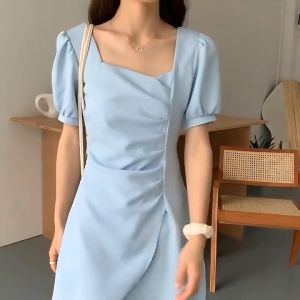 [PLUS SIZE]  Fashion Women U-Neck Slim French Skirt Dress Short Sleeve Party Holiday Vacation T-058