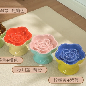 Pet Slow Feeding Bowl High Feet Ceramic Cat Dog Anti-Choking Neck Protection
