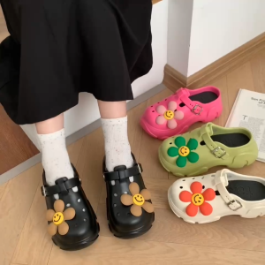 GNA🎀 รองเท้าหัวโต รองเท้าแตะแบบสวม สีพาสเทล ส้นตึกสูงถึง 7 ซม. แถมตัวติดน่ารัก🎀HPG-3