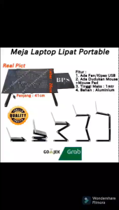 Meja Laptop Portable ADA Cooling Fan Kipas/Meja Lipat Laptop Printer Aluminium Fleksibel Serbaguna
