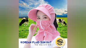 Korean Plaid Sun Hat with UV Protection & Neck Flap Wide Brim suitable Outdoor Activities Fishing Farming Gardening