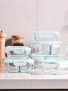 Resistant Glass Microwave Bekas Kaca Makanan Tahan Panas Murah Airtight Lunch Box Borosilicate Glass Container 玻璃饭盒保鲜盒