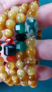 Vòng tay Bộ 4 vòng tay đá Mắt hổ vàng tâm tự nhiên VIP 6.3 li chất 6A phối viên Dzi lu mắt hổ thạch anh xanh vuông bánh xe mã não cắt giác | Hoa Minh Gem