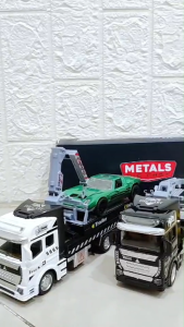 Mainan Anak 2 in 1 Diecast Metal Truck Trailer Sport Car Pull Back 2211-13BC