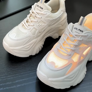 ONLYFOOT Korean Style daddy shoes Black and White Height Increase high cut Rubber women shoe walking shoes sneakers Chunky Sneakers Shoes for Women(Add one size)#359