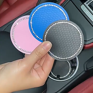 Tatakan Gelas Mobil 2PCS Anti Slip PVS Cup Holder Coaster Glitter Aksesoris Mobil HM087