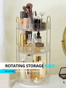 Locaupin Double Layer Rotatable Cosmetic Space Saver Table Makeup Organizer Rack Multifunctional Makeup Holder