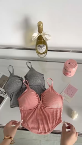 Áo 2 Dây Nữ Gân Tăm Kiểu Dáng Ôm Body Croptop Cổ Chữ V Có Mút Mỏng Áo Bra Mềm Mịn Quyến Rũ DLN68 B3006