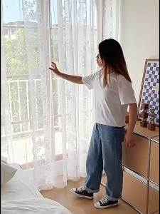 Jane 2pcs Tirai Layar Tanpa Pukulan Renda Prancis Tirai Pintu Batang yang Dapat Ditarik Tirai Jendela Kecil Tirai Pendek Tirai Restoran Kamar Tidur Pemutaran Rumah