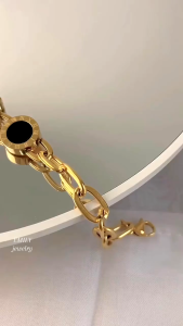 Gelang Tangan Wanita Titanium Berlian Angka Romawi Anti Karat Roman Numeral Gold Silver Bracelet