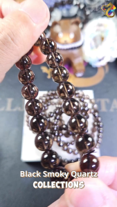 Collection Grade Black Smoky Quartz Bracelet (Pixiu Barrel 3 Rounds Round Beads)