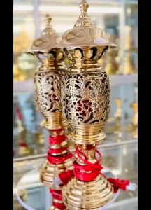 Đèn điện thờ cúng hình trái thơm (Cao 33cm x Rộng 11cm x Nặng 2.2kg/cặp) bằng đồng Thuận Phát bảo hành 5 năm