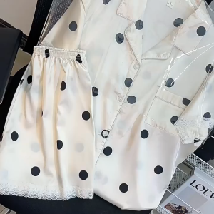 Baju Tidur Piyama Satin Wanita / Baju Tidur Bermotif Pola Lengen Pendek / Lengan Panjang