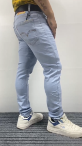 Made tapered Skinny Stretch jeans for men slim fit pants tapered men jeans trouser light blue