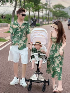 family twinning couple summer beach outfits family polo shirt for men boy family slip dress for women girl family Christmas matching attire outfit set of 3 4 family terno outfit hawaiian boho casual polo dress 2024 for father mother son girl kids[1pcs]