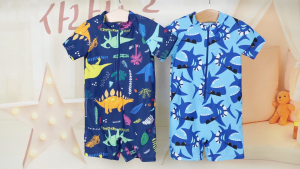 【COD&Local】Toddler Boys One-Piece Swimsuit Summer Short Sleeve Cartoon Animal Sun Protection Bathing Suit