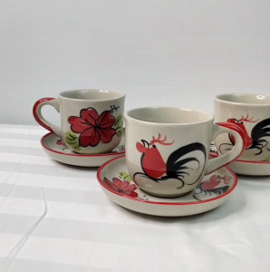 แก้วกาแฟ ชุดกาแฟ เซรามิก แก้วกาแฟเซรามิค  ขนาด 8ออนซ์  แก้วพร้อมจานรอง  แก้วกาแฟลายไก่ เซรามิคลำปาง ทนร้อนได้ดี