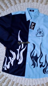 KIYOO- FASHION BAJU ATASAN KEMEJA PRIA LENGAN PANJANG FIRE KOMBINASI CASUAL
