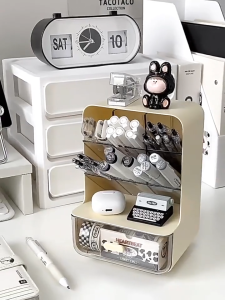 แถมสติ๊กเกอร์ กล่องปากกาตั้งโต๊ะ กล่องใส่ปากกา ทรงสูง มีลิ้นชัก กล่องใส่เครื่องเขียน มีขาตั้ง