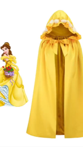 hiCosplayDy Princess Belle Costume Princess Cape Yellow Princess Cloak Hood Dress Up Cape Birthday Party Outfit
