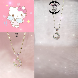 HCB❤Golden Heart Moon Pendant Necklace with Pink Zirconia-Luxurious Gold-Plated Jewelry for Elegant